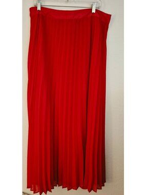 Ebossy Red Pleated Polyester Maxi Skirt 2XL NWT
